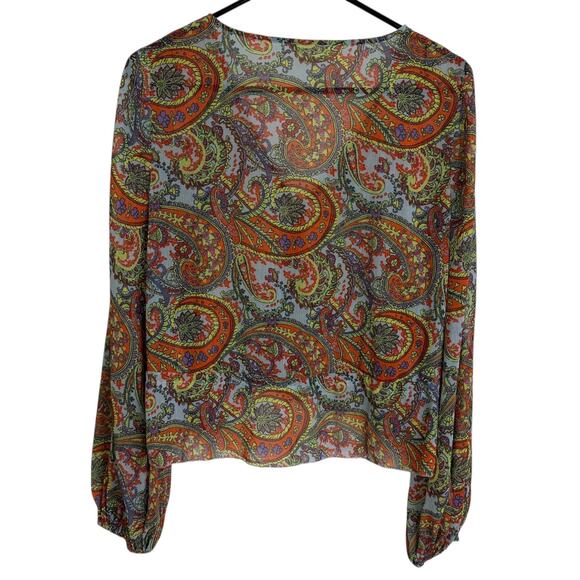 L'Agence Pixie Bohemian Blouse Womens Small Paisley Long Sleeve Boho Cinch Tie - Picture 2 of 11